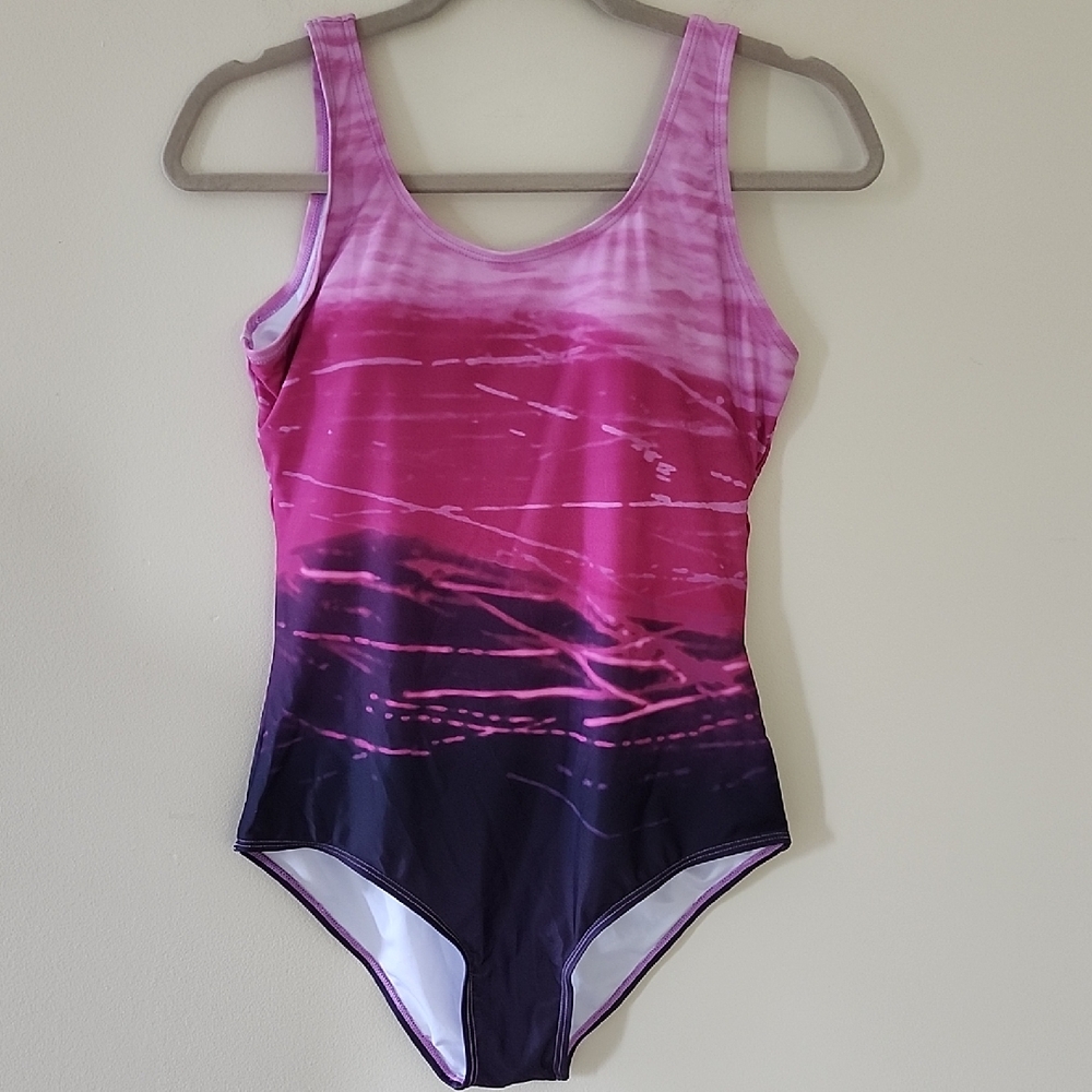 Women's One-Piece Swimsuit in Pink and Purple Ombre - Size Large
